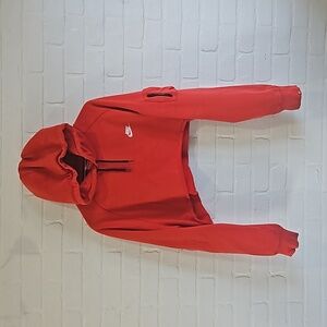 Nike Red Cropped Hoodie with Pocket Zip and Drawstring
